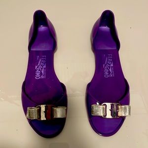 Purple Ferragamo jelly shoes